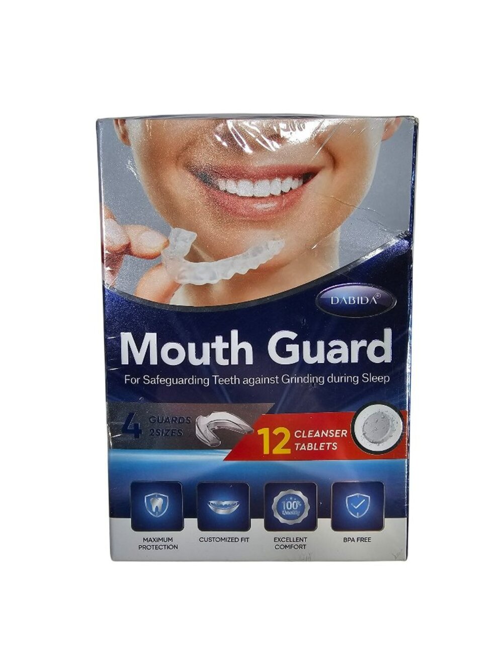 Dabida Mouth Guard Set of 4 w/ 12 Cleanser Tablets & Case BPA-Free